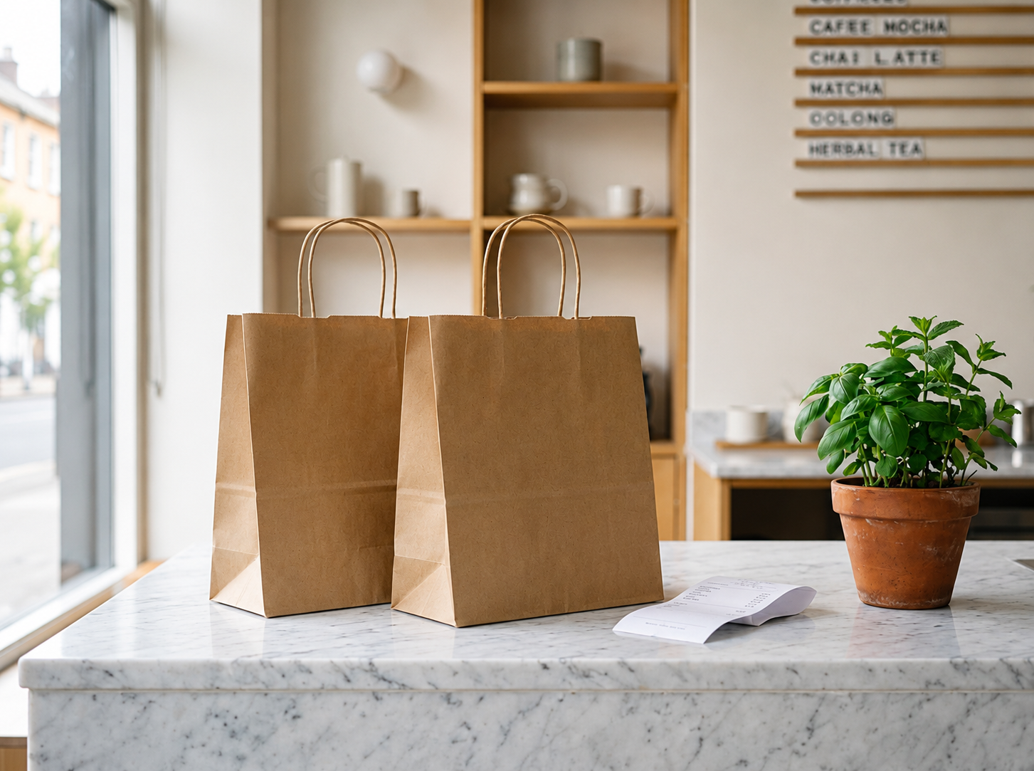 Delivery takeaway bags on a counter