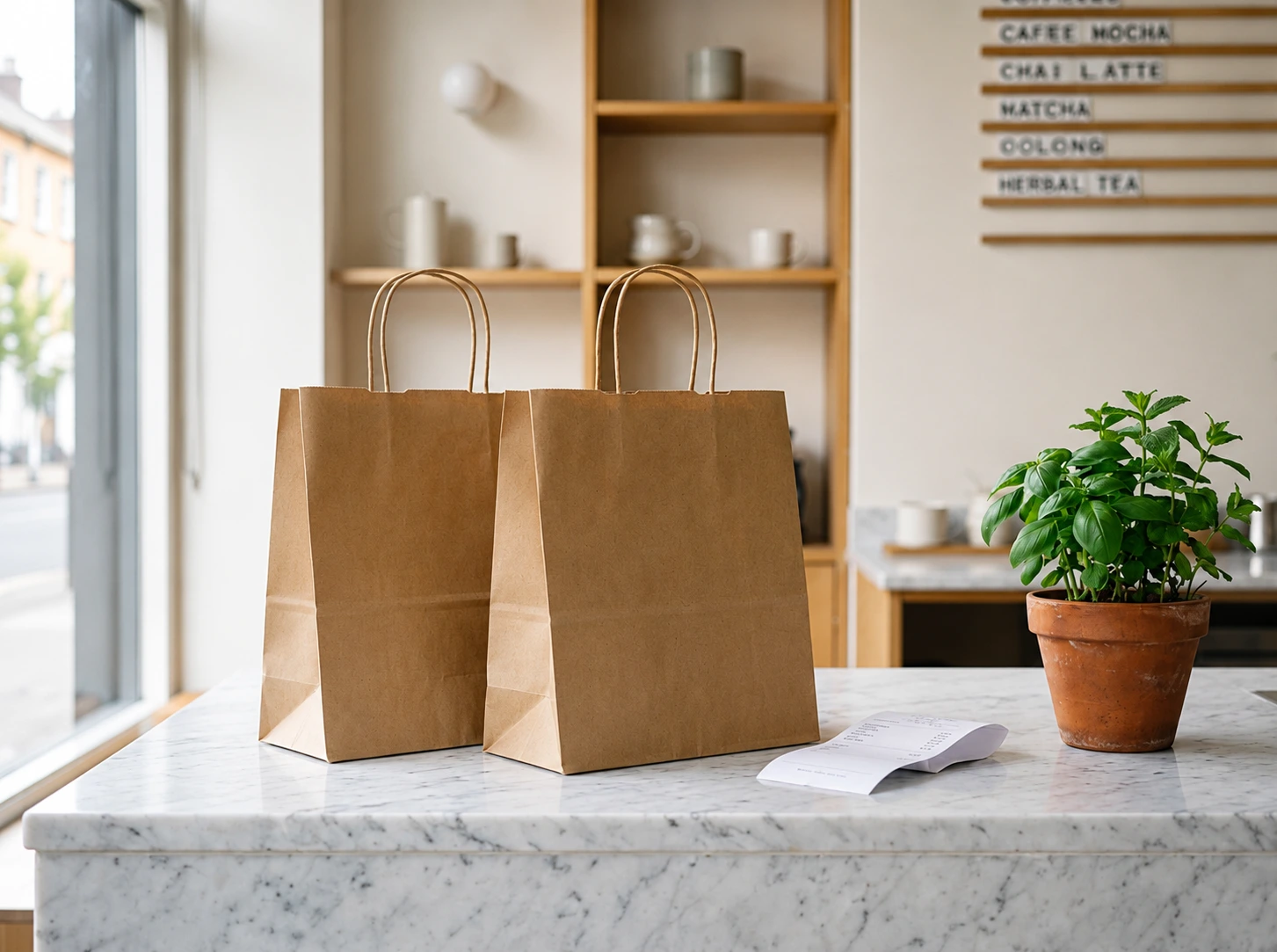 Delivery takeaway bags on a counter